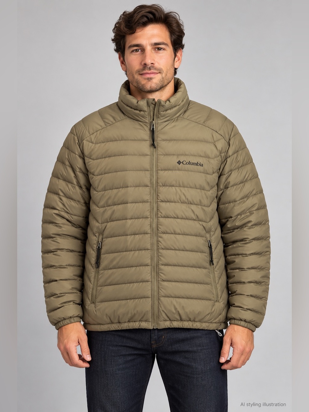 Columbia Men’s Large Olive Puffer Jacket Reflective Lining